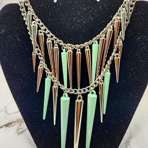 UNIQUE -Mint Green and Chrome Spike Statement Necklace $10